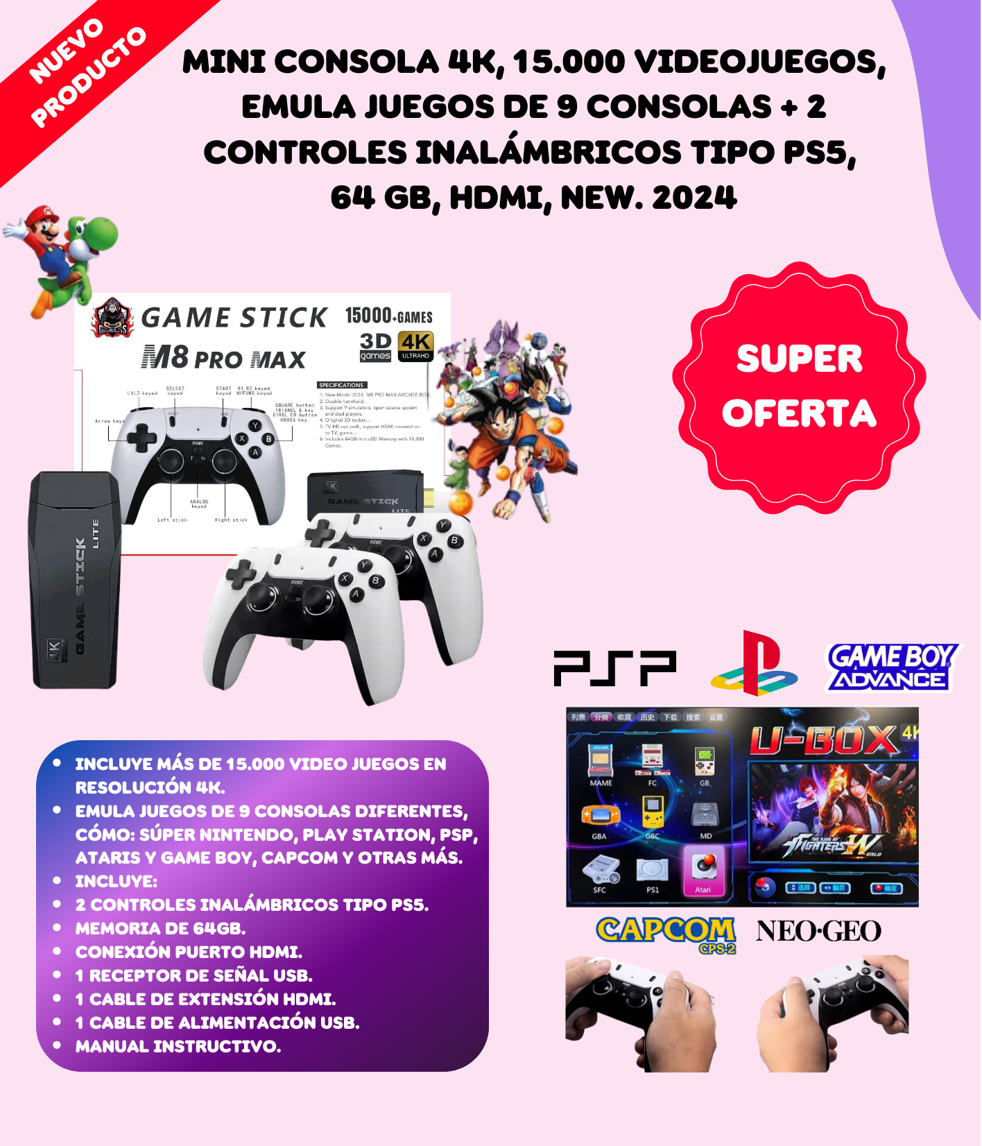 Diversión Sin Fin: Consola Game Stick M8 Pro con 15,000 Juegos - ¡Garantía Incluida!